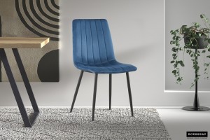 Rousseau - Stoel Willis Velours Blauw - Poten zwart  - 86x55x45cm-Seat46cm