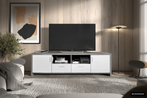 Rousseau - Tv-meubel Dixon 2 lades + 2 deuren - Beton/wit  - 51x180x40cm
